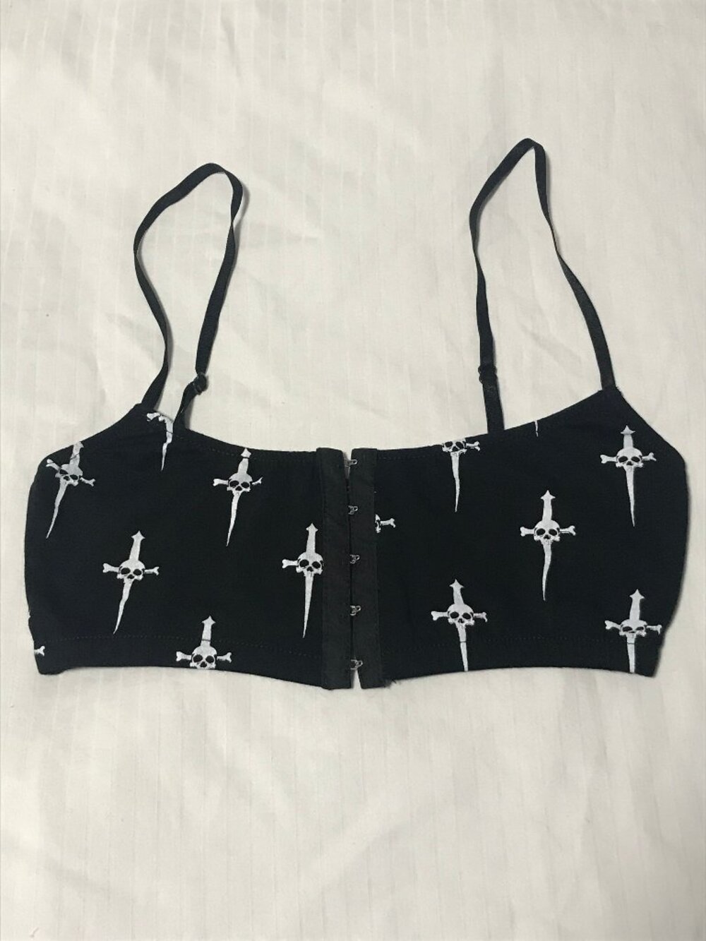 Goth Punk Emo Lip Service Black White Dagger Skull Bra Bralette SMALL MEDIUM